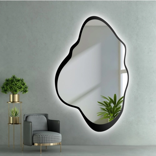 Lustro o nieregularnym kształcie w ramie mdf z podświetleniem - POCO W RAMIE LED